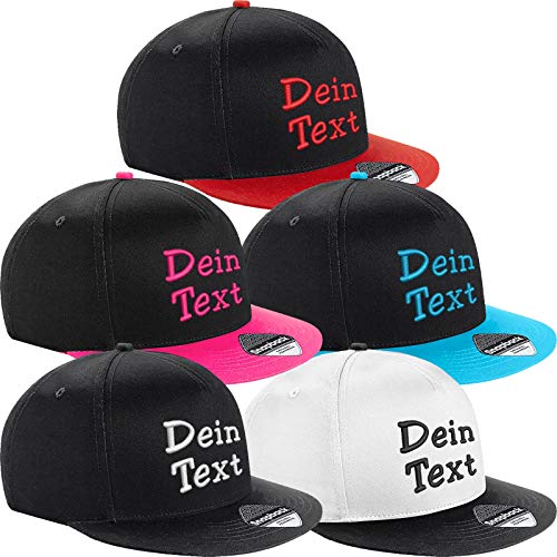 Nashville print factory Kinder Snapback Cap Bestickt mit Namen Wunschtext Stickerei Mütze Basecap Youth Kids (Black/Fuchsia) von Nashville print factory