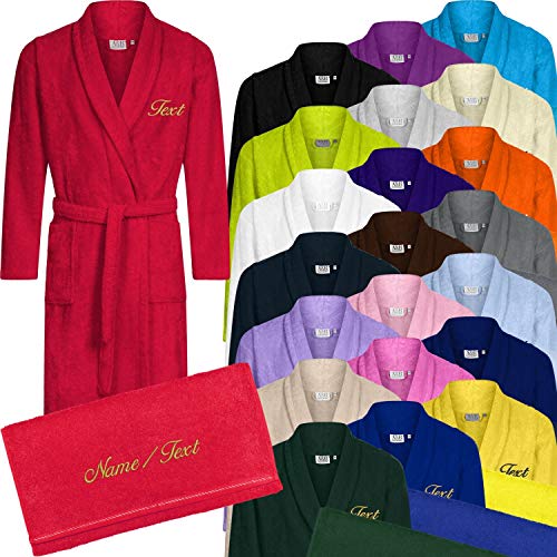 Nashville print factory Set Fashion Bademantel + Duschtuch bestickt mit Namen/Wunschtext (True Blue, XXL (H54/D48)) von Nashville print factory