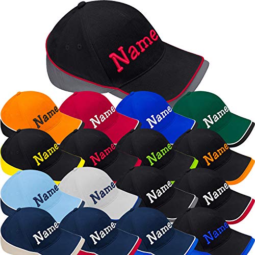 Nashville print factory Teamwear Competition Cap Bestickt mit Wunschtext Name Stickerei Wunschstickerei Mütze Basecap (Black/Graphite Grey/Classic Red) von Nashville print factory