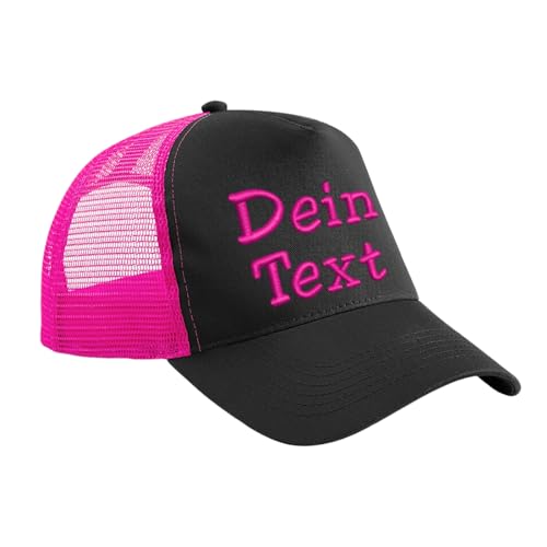 Nashville print factory Trucker Snapback Cap Bestickt mit Wunschtext Name Stickerei Wunschstickerei Mütze Basecap (Black/Fuchsia) von Nashville print factory