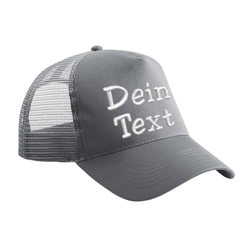 Nashville print factory Trucker Snapback Cap Bestickt mit Wunschtext Name Stickerei Wunschstickerei Mütze Basecap (Graphite Grey/Graphite Grey) von Nashville print factory