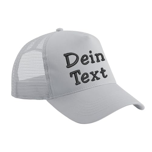 Nashville print factory Trucker Snapback Cap Bestickt mit Wunschtext Name Stickerei Wunschstickerei Mütze Basecap (Light Grey/Light Grey) von Nashville print factory