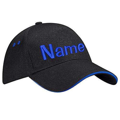 Nashville print factory Ultimate 5-Panel Cap Sandwich Peak Bestickt mit Name/Text Mütze Cappy Basecap (Black/Bright Royal) von Nashville print factory