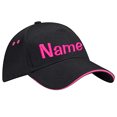 Nashville print factory Ultimate 5-Panel Cap Sandwich Peak Bestickt mit Name/Text Mütze Cappy Basecap (Black/Fuchsia) von Nashville print factory