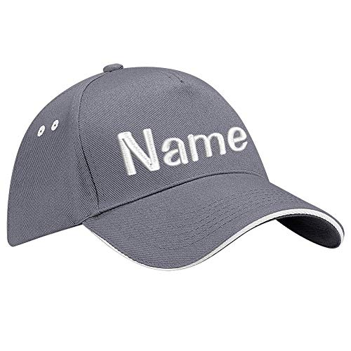 Nashville print factory Ultimate 5-Panel Cap Sandwich Peak Bestickt mit Name/Text Mütze Cappy Basecap (Graphite Grey/Oyster Grey) von Nashville print factory