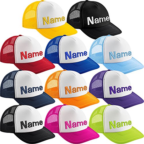 Nashville print factory Vintage Trucker Snapback Cap Bestickt mit Wunschtext Name Stickerei Wunschstickerei Mütze Basecap (Black/Black) von Nashville print factory