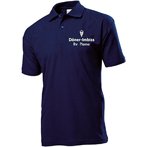 Polo-Shirt Polohemd Arbeitshemd Arbeitspolo Bestickt mit Name | Wunschtext | Döner Imbiss | ideal für Arbeit Firma (L, Midnight Blue) von Nashville print factory