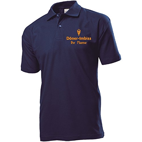 Polo-Shirt Polohemd Arbeitshemd Arbeitspolo Bestickt mit Name | Wunschtext | Döner Imbiss | ideal für Arbeit Firma (L, Navyblau) von Nashville print factory