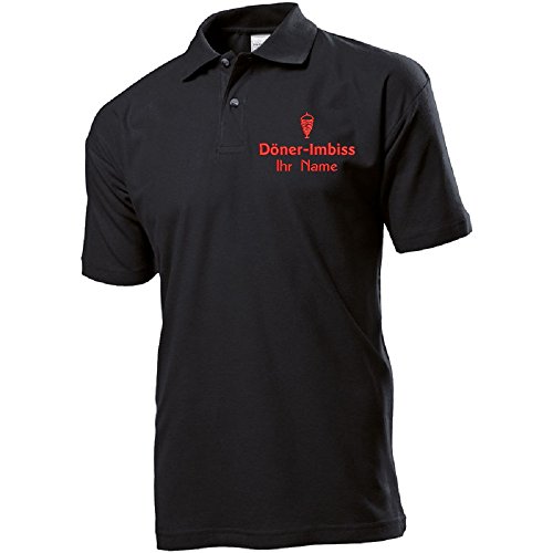 Polo-Shirt Polohemd Arbeitshemd Arbeitspolo Bestickt mit Name | Wunschtext | Döner Imbiss | ideal für Arbeit Firma (L, Schwarz) von Nashville print factory