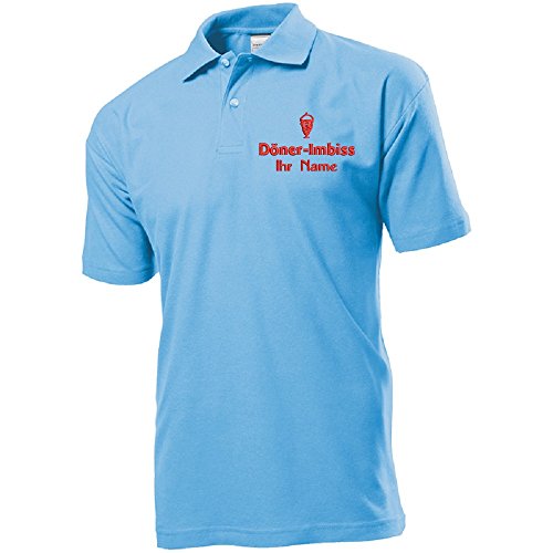 Polo-Shirt Polohemd Arbeitshemd Arbeitspolo Bestickt mit Name | Wunschtext | Döner Imbiss | ideal für Arbeit Firma (M, Hellblau) von Nashville print factory