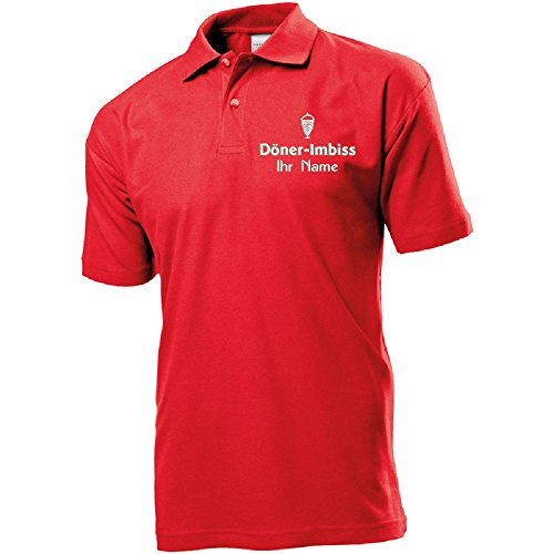 Polo-Shirt Polohemd Arbeitshemd Arbeitspolo Bestickt mit Name | Wunschtext | Döner Imbiss | ideal für Arbeit Firma (M, Rot) von Nashville print factory