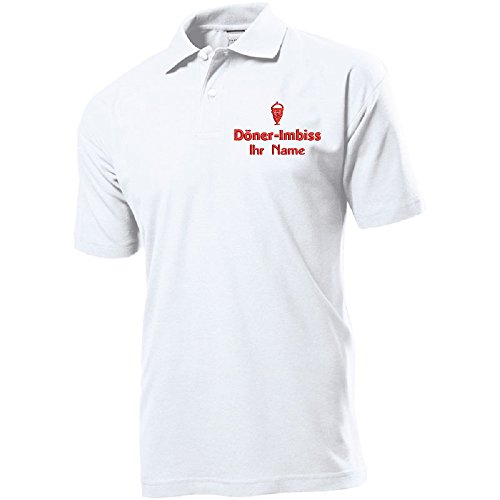 Polo-Shirt Polohemd Arbeitshemd Arbeitspolo Bestickt mit Name | Wunschtext | Döner Imbiss | ideal für Arbeit Firma (M, Weiß) von Nashville print factory