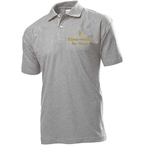 Polo-Shirt Polohemd Arbeitshemd Arbeitspolo Bestickt mit Name | Wunschtext | Döner Imbiss | ideal für Arbeit Firma (XL, Graumeliert) von Nashville print factory