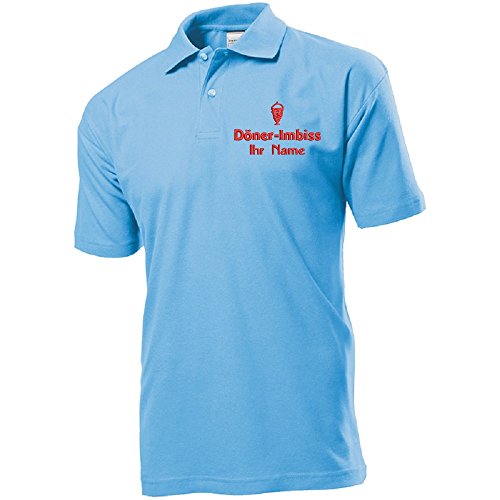Polo-Shirt Polohemd Arbeitshemd Arbeitspolo Bestickt mit Name | Wunschtext | Döner Imbiss | ideal für Arbeit Firma (XXL, Hellblau) von Nashville print factory