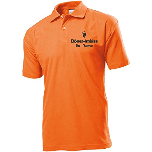 Polo-Shirt Polohemd Arbeitshemd Arbeitspolo Bestickt mit Name | Wunschtext | Döner Imbiss | ideal für Arbeit Firma (XXL, Orange) von Nashville print factory