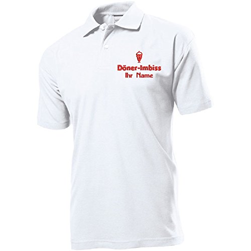 Polo-Shirt Polohemd Arbeitshemd Arbeitspolo Bestickt mit Name | Wunschtext | Döner Imbiss | ideal für Arbeit Firma (XXL, Weiß) von Nashville print factory