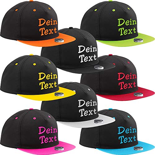 Snapback Cap bestickt mit Wunschtext Name Stickerei Basecap (Black / Fuchsia) von Nashville print factory