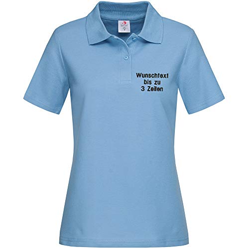 Stedman Lady Polo-Shirt Damen Polohemd Bestickt mit Name | Wunschtext (L, Light Blue) von Nashville print factory