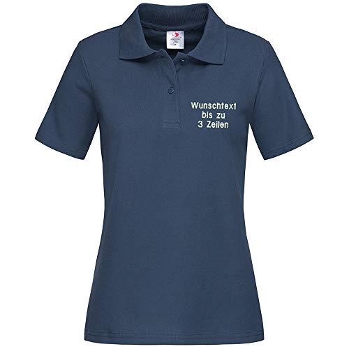 Stedman Lady Polo-Shirt Damen Polohemd Bestickt mit Name | Wunschtext (L, Navy Blue) von Nashville print factory