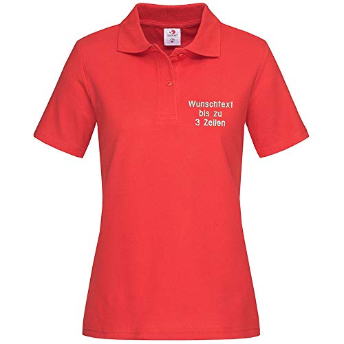 Stedman Lady Polo-Shirt Damen Polohemd Bestickt mit Name | Wunschtext (L, Scarlet Red) von Nashville print factory