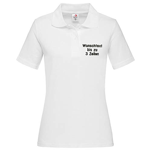 Stedman Lady Polo-Shirt Damen Polohemd Bestickt mit Name | Wunschtext (L, White) von Nashville print factory