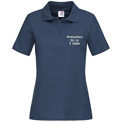 Stedman Lady Polo-Shirt Damen Polohemd Bestickt mit Name | Wunschtext (M, Navy Blue) von Nashville print factory