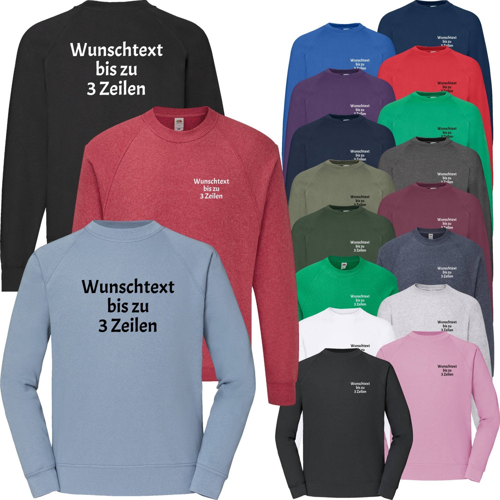 Classic Raglan Sweatshirt Bedruckt Mit Wunschtext/Name Pullover Sweat Rundkragen von Nashvilleprint