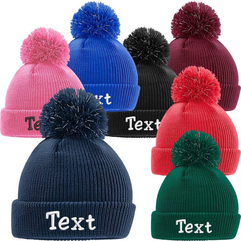 Junior Reflective Bobble Beanie Bestickt Mit Name Oder Wunschtext Bommelmütze von Nashvilleprint