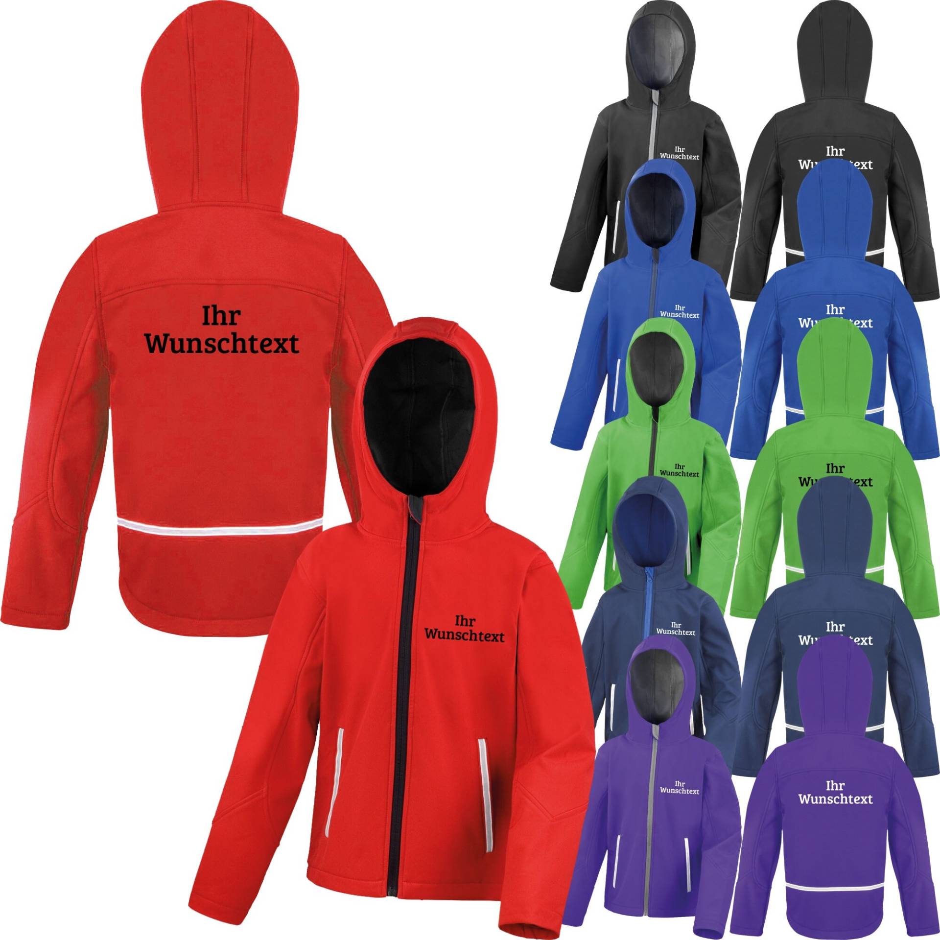 Kinder-Softshelljacke Mit Kapuze Und Reflexelementen Tx-Performance Bedruckt Ihrem Wunschtext Kapuzenjacke 224Y/J von Nashvilleprint