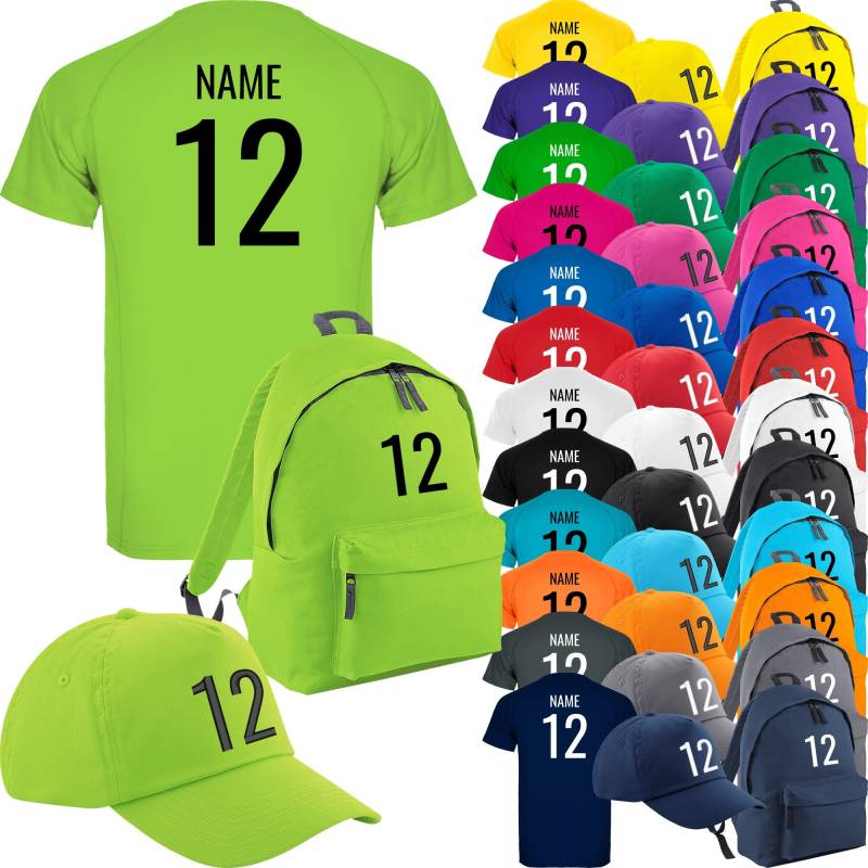Kinder-Sport-Set Personalisiert Mit Name Und Nummer - Sportshirt, Cap, Rucksack von Nashvilleprint