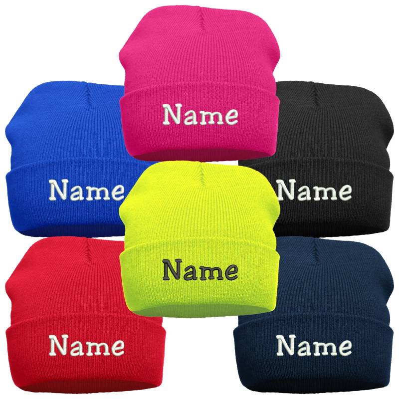 Kinder Strickmütze Kids Beanie Mütze Herbst Winter Bestickt Mit Name Oder Wunschtext von Nashvilleprint