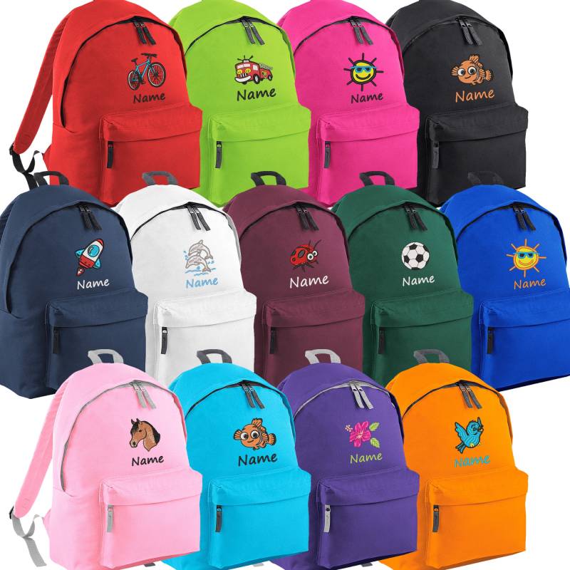 Kinderrucksack Mit Namen + Motiv Bestickt Tasche Rucksack Kids Schule Kindergarten Schulanfang Sport Freizeit Figur Bild Stickerei Geschenk von Nashvilleprint