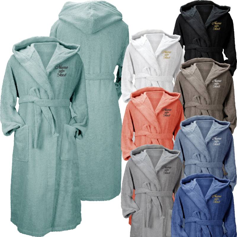 Organic Bademantel Mit Kapuze Bestickt Wunschtext Saunamantel Morgenmantel Ar027 von Nashvilleprint