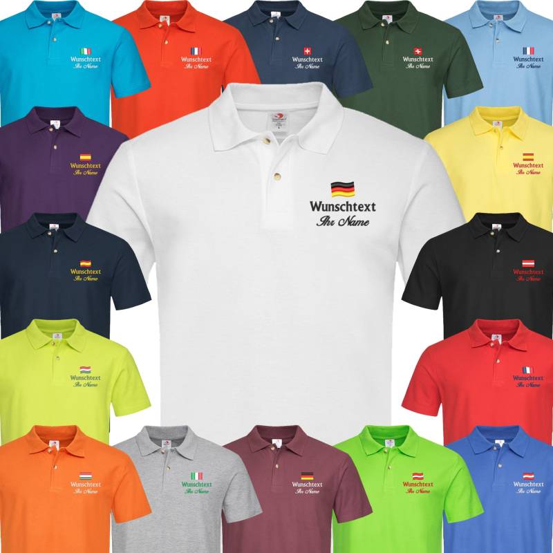 Poloshirt Bestickt Mit Flagge Wunschtext/Namen Polohemd Shirt Arbeitsshirt Freizeit Fahne von Nashvilleprint