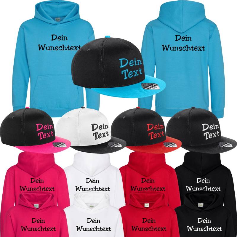 Set Kids Hoodie Bedruckt + Kinder Snapback Cap Mit Wunschtext Bestickt Mütze Kapuzensweatshirt von Nashvilleprint