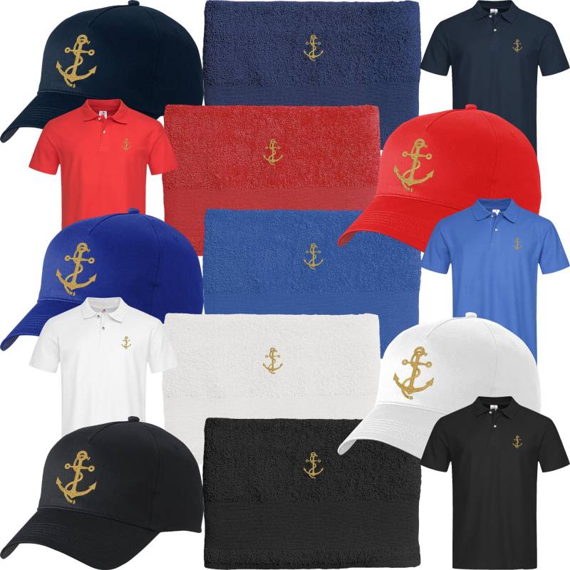Set Polo-Shirt + Duschtuch Basecap Bestickt Mit Maritimem Motiv Anker von Nashvilleprint