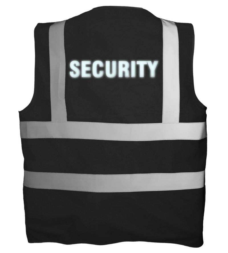 Warnweste Schwarz Mit Reflex-Druck Security Reflektierend Bedruckt Sicherheitsweste von Nashvilleprint