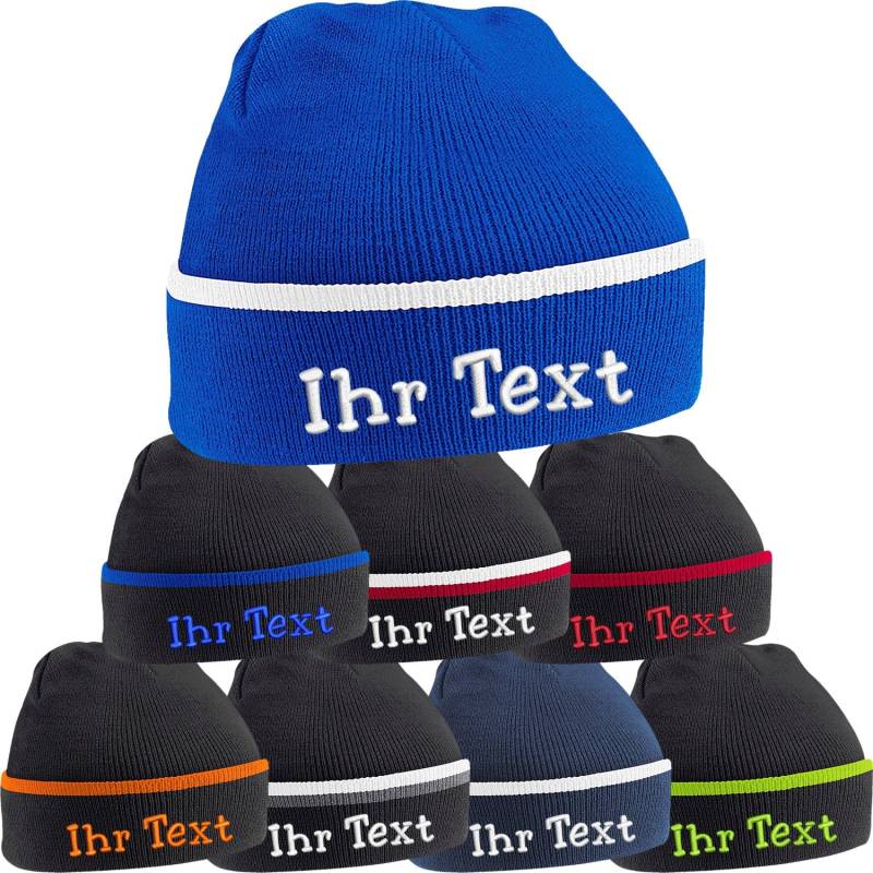 strickmütze Teamwear Beanie Mit Kontrastrand Mütze Herbst Winter Bestickt Name Oder Wunschtext von Nashvilleprint