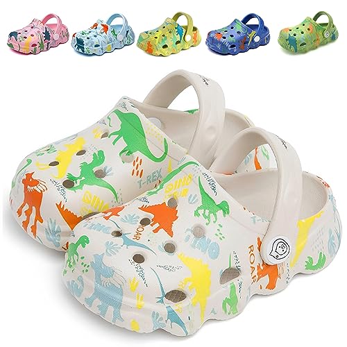 Kinder Clogs Gartenschuhe Mädchen Jungen Dinosaurier Hausschuhe Gartenclogs rutschfest Strand Sandalen Badeschuhe Grau 25 EU von Nasogetch