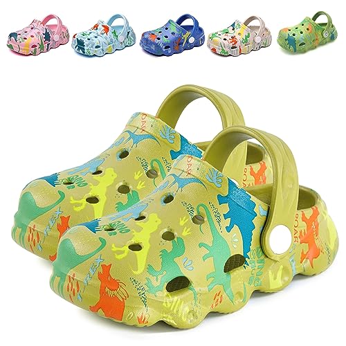 Kinder Clogs Gartenschuhe Mädchen Jungen Dinosaurier Hausschuhe Gartenclogs rutschfest Strand Sandalen Badeschuhe Grün 27 EU von Nasogetch