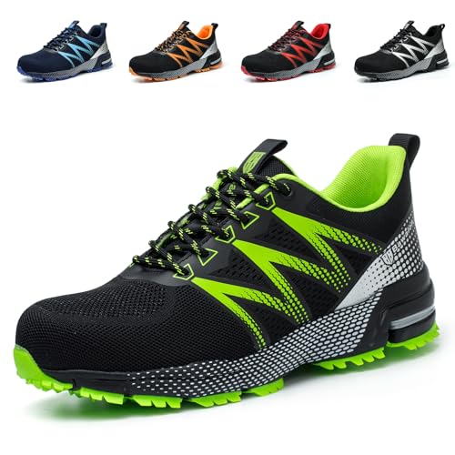 Nasogetch Arbeitsschuhe Herren Damen Sicherheitsschuhe Leicht Stahlkappenschuhe Sportlich rutschfest Atmungsaktiv Grün 46 EU von Nasogetch