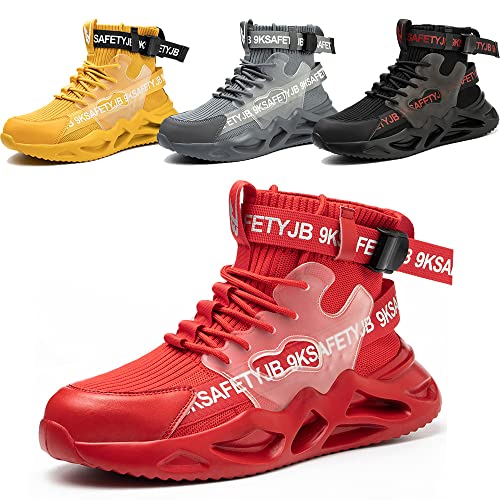 Nasogetch Arbeitsschuhe Herren Damen Sicherheitsschuhe Leicht Atmungsaktiv rutschfest Sportlich Stahlkappenschuhe Rot EU 41 von Nasogetch