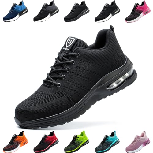 Nasogetch Sicherheitsschuhe Damen Herren Stahlkappenschuhe Arbeitsschuhe Sportlich Atmungsaktiv Schwarz EU 41 von Nasogetch