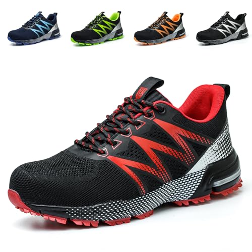 Nasogetch Arbeitsschuhe Herren Damen Sicherheitsschuhe Leicht Stahlkappenschuhe Sportlich rutschfest Atmungsaktiv Rot 48 EU von Nasogetch
