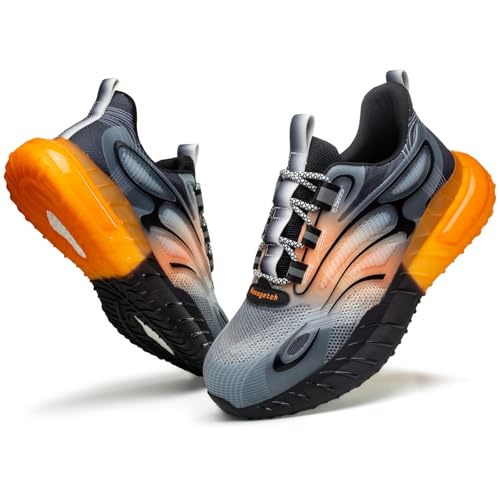 Nasogetch Arbeitsschuhe Herren Sicherheitsschuhe Damen Leicht Stahlkappenschuhe Sportlich Orange Schwarz 43 EU von Nasogetch