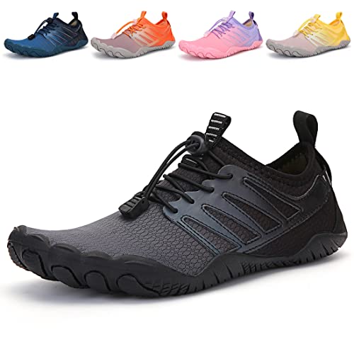 Nasogetch Barfußschuhe Wasserschuhe Damen Herren Aquaschuhe Schnelltrocknend Schwimmschuhe Strandschuhe rutschfest Atmungsaktiv Schwarz 37 von Nasogetch