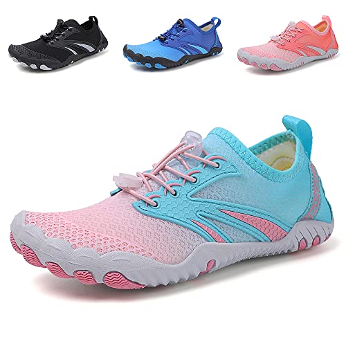 Nasogetch Barfußschuhe Herren Damen Wasserschuhe Schnelltrocknend Schwimmschuhe Strandschuhe rutschfest Atmungsaktiv für Wassersport A558 RosaBlau 36 EU von Nasogetch