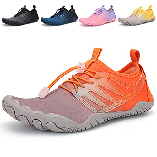 Nasogetch Barfußschuhe Wasserschuhe Damen Herren Aquaschuhe Schnelltrocknend Schwimmschuhe Strandschuhe rutschfest Atmungsaktiv Orange 36 von Nasogetch