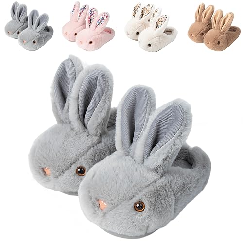 Nasogetch Hausschuhe Kinder Mädchen Jungen Plüsch Hase Pantoffeln Winter Warm Kuschelig mit Süß Tiere Häschen 1678 Grau 32 210mm 30/31EU von Nasogetch