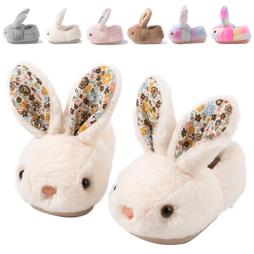 Nasogetch Kinder Hausschuhe für Mädchen & Jungen, Winter Plüsch Pantoffeln Warm und Kuschelig mit Süßen Tiermotiven Häschen Geschlossene 1678 Beige 30 200mm 27/28EU von Nasogetch